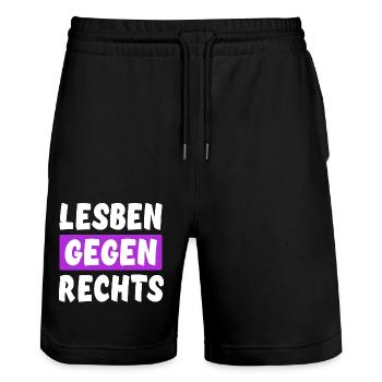 Lesben Gegen Rechts - Rechts Nein Danke - Stanley/Stella Unisex Bio Joggingshorts Trainer  - Schwarz - Vorne - Nik (191cm) & Marisol (170cm)