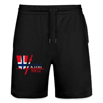 Norwegen Wikinger - Stanley/Stella Unisex Bio Joggingshorts Trainer  - Schwarz - Vorne - Nik (191cm) & Marisol (170cm)