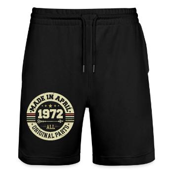 Anniversaire avril 1972 - Cadeau pour ses 53 ans - Short de jogging bio TRAINER Stanley/Stella unisexe - noir - Devant - Nik (191cm) & Marisol (170cm)