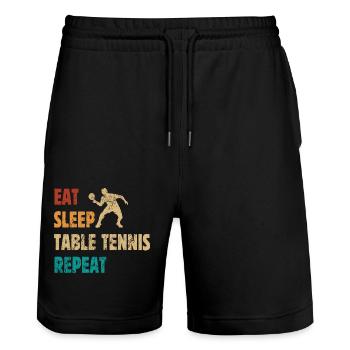 Eat - Sleep - Table Tennis - Repeat - Stanley/Stella Unisex Bio Joggingshorts Trainer  - Schwarz - Vorne - Nik (191cm) & Marisol (170cm)