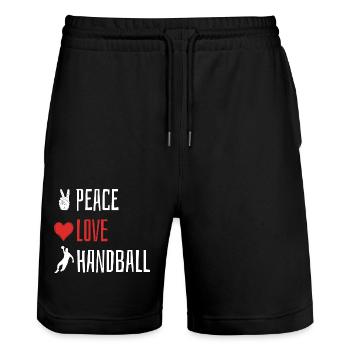 Peace Love Handball - Coeur - Short de jogging bio TRAINER Stanley/Stella unisexe - noir - Devant - Nik (191cm) & Marisol (170cm)