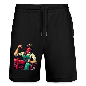 Historischer ländlicher revolutionärer Traktor - Stanley/Stella Unisex Bio Joggingshorts Trainer  - Schwarz - Vorne - Nik (191cm) & Marisol (170cm)
