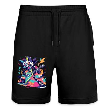 Aggressive skeleton playing pop style guitar - Stanley/Stella Trainer Unisex Organic Jogging Shorts - black - Front - Nik (191cm) & Marisol (170cm)