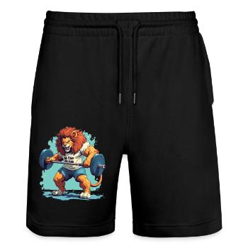 Lion Bodybuilder ohne Fleiß kein Geld - Stanley/Stella Unisex Bio Joggingshorts Trainer  - Schwarz - Vorne - Nik (191cm) & Marisol (170cm)