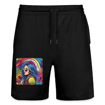Summer Vibes Hippie Girl in Regenbogen Farben - Stanley/Stella Unisex Bio Joggingshorts Trainer  - Schwarz - Vorne - Nik (191cm) & Marisol (170cm)