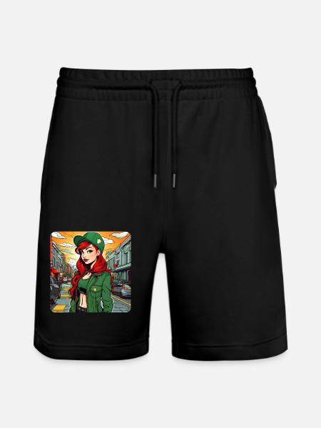 Cool Irish redhead girl - Stanley/Stella Trainer Unisex Organic Jogging Shorts - black