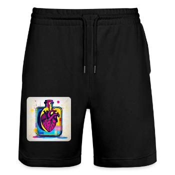 Heart in graffiti style - Stanley/Stella Trainer Unisex Organic Jogging Shorts - black - Front - Nik (191cm) & Marisol (170cm)