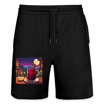 Vin chaud au bâton de cannelle en hiver - Short de jogging bio TRAINER Stanley/Stella unisexe - noir - Devant - Nik (191cm) & Marisol (170cm)