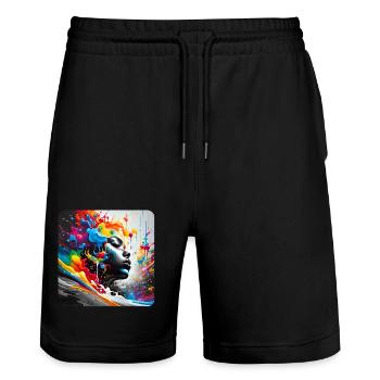 Femme dans le style graffiti - Short de jogging bio TRAINER Stanley/Stella unisexe - noir - Devant - Nik (191cm) & Marisol (170cm)