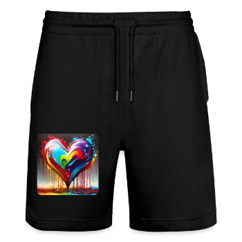Heart in graffiti style - Stanley/Stella Trainer Unisex Organic Jogging Shorts - black - Front - Nik (191cm) & Marisol (170cm)