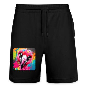 Funny pink bird in graffiti style - Stanley/Stella Trainer Unisex Organic Jogging Shorts - black - Front - Nik (191cm) & Marisol (170cm)