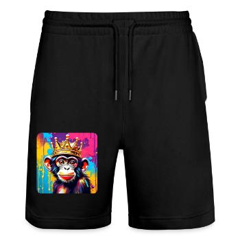 Niedlicher Affe mit Krone im Graffiti Style - Stanley/Stella Unisex Bio Joggingshorts Trainer  - Schwarz - Vorne - Nik (191cm) & Marisol (170cm)