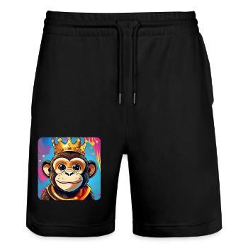 Niedlicher grinsender Affe mit Krone - Stanley/Stella Unisex Bio Joggingshorts Trainer  - Schwarz - Vorne - Nik (191cm) & Marisol (170cm)