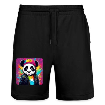 Cool colorful panda bear in graffiti style - Stanley/Stella Trainer Unisex Organic Jogging Shorts - black - Front - Nik (191cm) & Marisol (170cm)