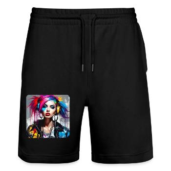 Fille punk cool aux cheveux colorés - Short de jogging bio TRAINER Stanley/Stella unisexe - noir - Devant - Nik (191cm) & Marisol (170cm)