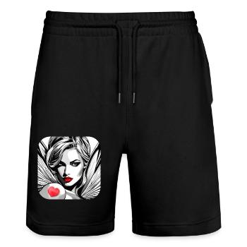 Ange avec tatouage de coeur rouge - Short de jogging bio TRAINER Stanley/Stella unisexe - noir - Devant - Nik (191cm) & Marisol (170cm)