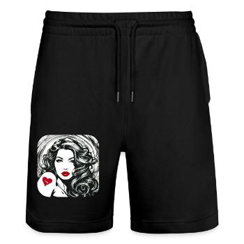 Frau mit Tattoo Herz - Stanley/Stella Unisex Bio Joggingshorts Trainer  - Schwarz - Vorne - Nik (191cm) & Marisol (170cm)