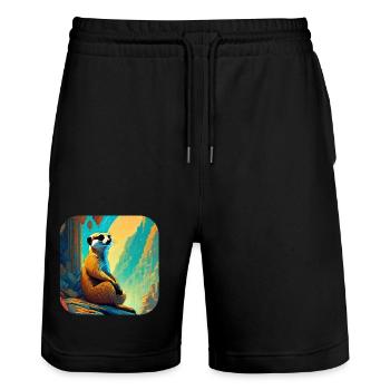 Niedliches faules Erdmännchen - Stanley/Stella Unisex Bio Joggingshorts Trainer  - Schwarz - Vorne - Nik (191cm) & Marisol (170cm)