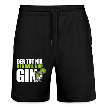 Der tut nix der will nur Gin - Spruch - Stanley/Stella Unisex Bio Joggingshorts Trainer  - Schwarz - Vorne - Nik (191cm) & Marisol (170cm)