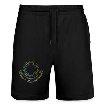 Kasachstan Adler edel - Stanley/Stella Unisex Bio Joggingshorts Trainer  - Schwarz - Vorne - Nik (191cm) & Marisol (170cm)