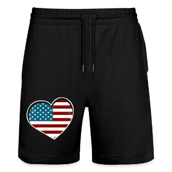 Herzflagge USA Vintage Stil - Stanley/Stella Unisex Bio Joggingshorts Trainer  - Schwarz - Vorne - Nik (191cm) & Marisol (170cm)