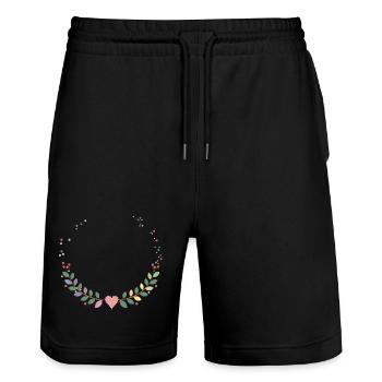 delicate frame from multi-colored branches and heart - Stanley/Stella Trainer Unisex Organic Jogging Shorts - black - Front - Nik (191cm) & Marisol (170cm)