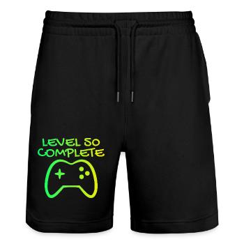 50. Geburtstag Level 50 Complete - Stanley/Stella Unisex Bio Joggingshorts Trainer  - Schwarz - Vorne - Nik (191cm) & Marisol (170cm)