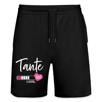 Tante Loading 2023 Herz Nichte Mädchen - Stanley/Stella Unisex Bio Joggingshorts Trainer  - Schwarz - Vorne - Nik (191cm) & Marisol (170cm)