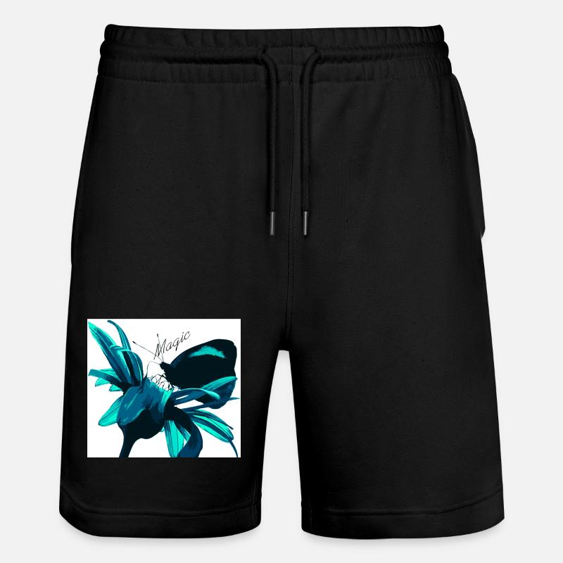 Teal Magic Flower Print - Stanley/Stella Trainer Unisex Organic Jogging Shorts - black