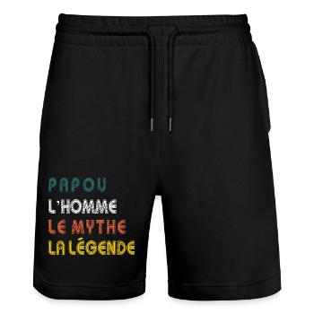 Papou: L'Homme Le Mythe La Legende - Short de jogging bio TRAINER Stanley/Stella unisexe - noir - Devant - Nik (191cm) & Marisol (170cm)