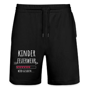 Kinderfeuerwehr Freiwillige Feuerwehr Geschenk - Stanley/Stella Unisex Bio Joggingshorts Trainer  - Schwarz - Vorne - Nik (191cm) & Marisol (170cm)