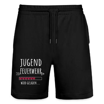 Jugendfeuerwehr Freiwillige Feuerwehr Geschenk - Stanley/Stella Unisex Bio Joggingshorts Trainer  - Schwarz - Vorne - Nik (191cm) & Marisol (170cm)