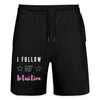 I Follow My Intuition Spiritual Mindset Tee - Short de jogging bio TRAINER Stanley/Stella unisexe - noir - Devant - Nik (191cm) & Marisol (170cm)