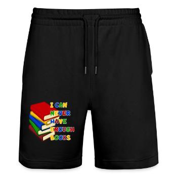 Man kann nie zu viele Bücher haben # - Stanley/Stella Unisex Bio Joggingshorts Trainer  - Schwarz - Vorne - Nik (191cm) & Marisol (170cm)