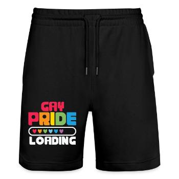 gay pride, LGBT; Gay, lesbian - Stanley/Stella Trainer Unisex Organic Jogging Shorts - black - Front - Nik (191cm) & Marisol (170cm)
