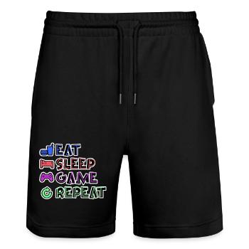 Eat Sleep Game Repeat - Stanley/Stella Unisex Bio Joggingshorts Trainer  - Schwarz - Vorne - Nik (191cm) & Marisol (170cm)