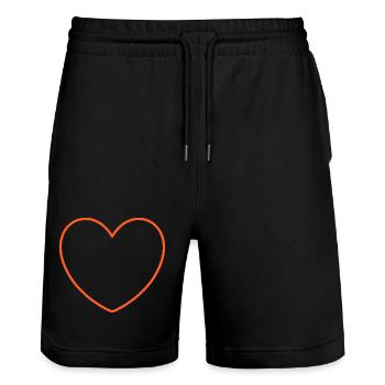 Orange on black heart outline - Stanley/Stella Trainer Unisex Organic Jogging Shorts - black - Front - Nik (191cm) & Marisol (170cm)