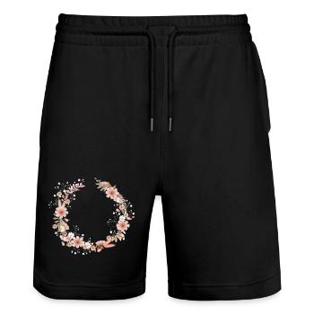 schöne Cosmea Blumenkranz Illustration in Rosa - Stanley/Stella Unisex Bio Joggingshorts Trainer  - Schwarz - Vorne - Nik (191cm) & Marisol (170cm)
