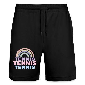 Tennis Rainbow - Stanley/Stella Trainer Unisex Organic Jogging Shorts - black - Front - Nik (191cm) & Marisol (170cm)