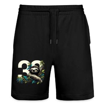 30 Years Sloth 30th Birthday Gift - Stanley/Stella Trainer Unisex Organic Jogging Shorts - black - Front - Nik (191cm) & Marisol (170cm)