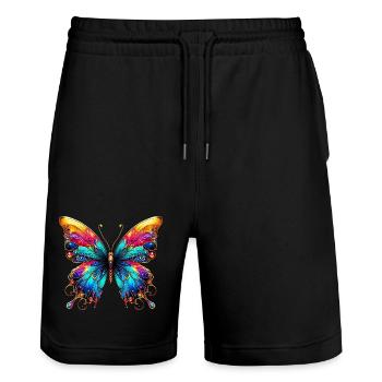 Schmetterling - Stanley/Stella Unisex Bio Joggingshorts Trainer  - Schwarz - Vorne - Nik (191cm) & Marisol (170cm)