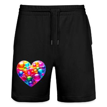 Colorful Heart - Stanley/Stella Trainer Unisex Organic Jogging Shorts - black - Front - Nik (191cm) & Marisol (170cm)