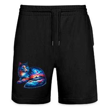 Katze - Stanley/Stella Unisex Bio Joggingshorts Trainer  - Schwarz - Vorne - Nik (191cm) & Marisol (170cm)