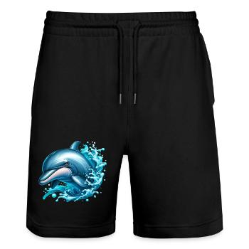 Delfin - Stanley/Stella Unisex Bio Joggingshorts Trainer  - Schwarz - Vorne - Nik (191cm) & Marisol (170cm)