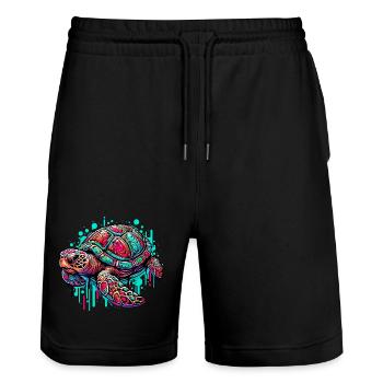 Turtle - Stanley/Stella Trainer Unisex Organic Jogging Shorts - black - Front - Nik (191cm) & Marisol (170cm)