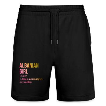 Albanie - Short de jogging bio TRAINER Stanley/Stella unisexe - noir - Devant - Nik (191cm) & Marisol (170cm)