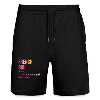 France - Short de jogging bio TRAINER Stanley/Stella unisexe - noir - Devant - Nik (191cm) & Marisol (170cm)