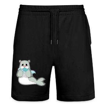 Seal Fish - Stanley/Stella Trainer Unisex Organic Jogging Shorts - black - Front - Nik (191cm) & Marisol (170cm)