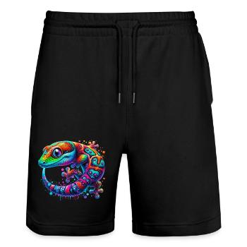 Gecko - Short de jogging bio TRAINER Stanley/Stella unisexe - noir - Devant - Nik (191cm) & Marisol (170cm)