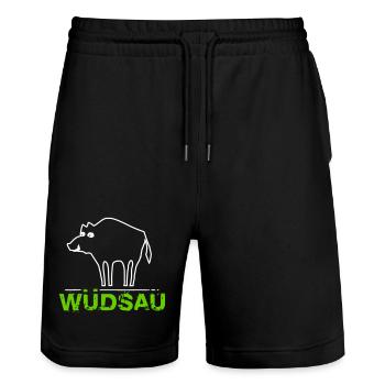 Wüdsau Österreich Dialekt Mundart Geschenk - Stanley/Stella Unisex Bio Joggingshorts Trainer  - Schwarz - Vorne - Nik (191cm) & Marisol (170cm)